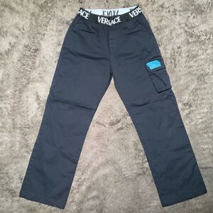 Versace Navy Cargo Pants with Logo Waistband